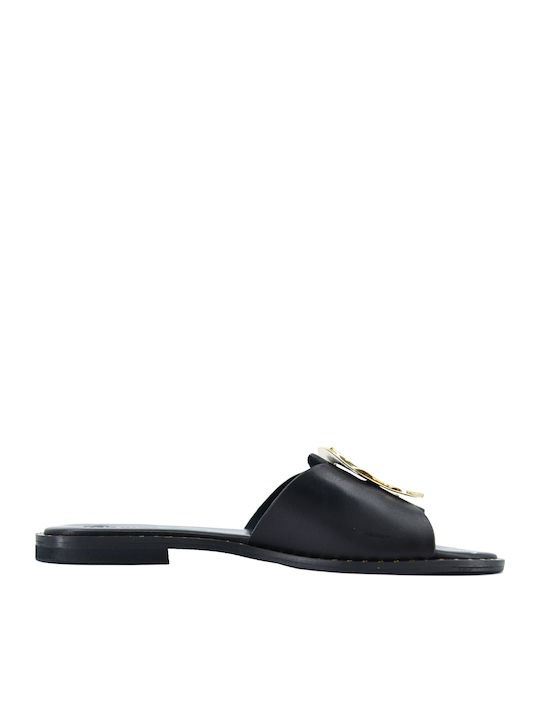 Leder Flache Sandalen für Damen in Schwarz Farbe