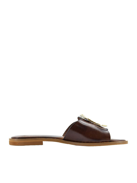 Leder Flache Sandalen für Damen in Braun Farbe