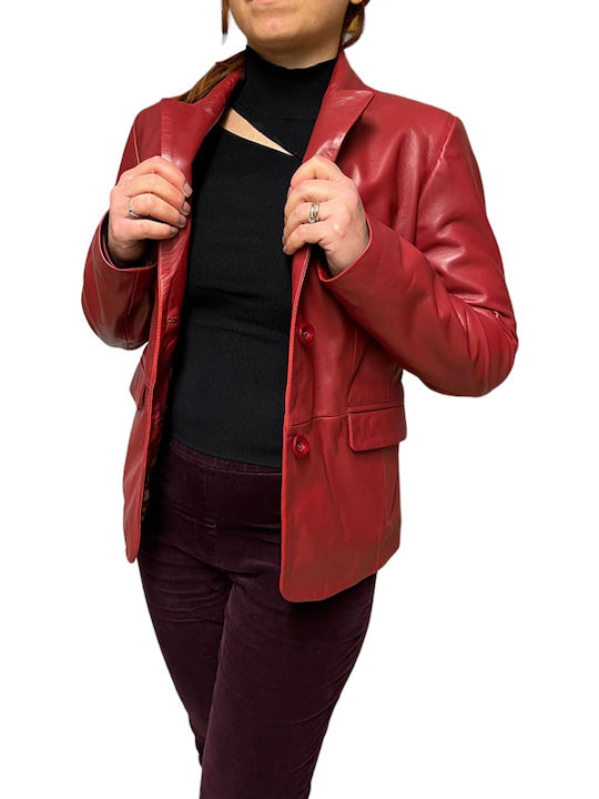 MARKOS LEATHER Women's Leather Blazer Red
