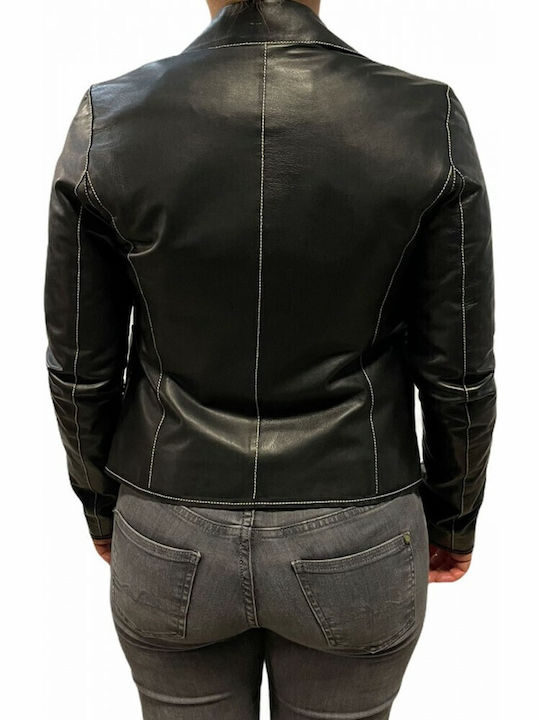 MARKOS LEATHER Kurz Damen Leder Mittellang Blazer Schwarz