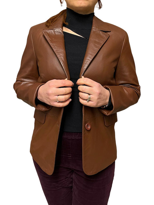 MARKOS LEATHER Blazer pentru femei Piele Sacou Tabac maro