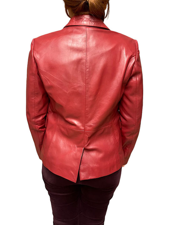 MARKOS LEATHER Women's Leather Blazer Red