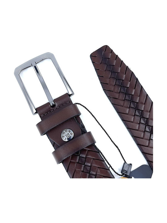Men's Belt Leather Knitted Brown