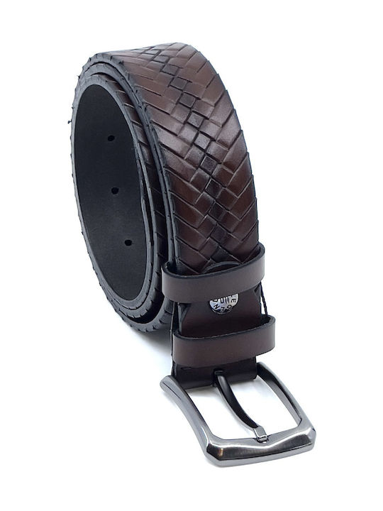 Men's Belt Leather Knitted Brown
