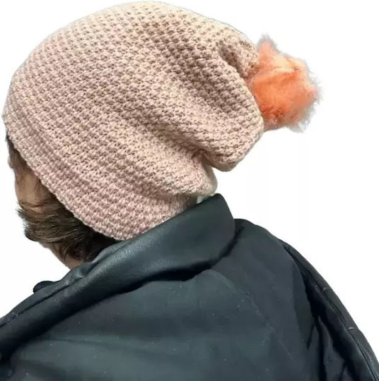 Pom Pom Beanie Γυναικείος Σκούφος Πλεκτός σε Ροζ χρώμα