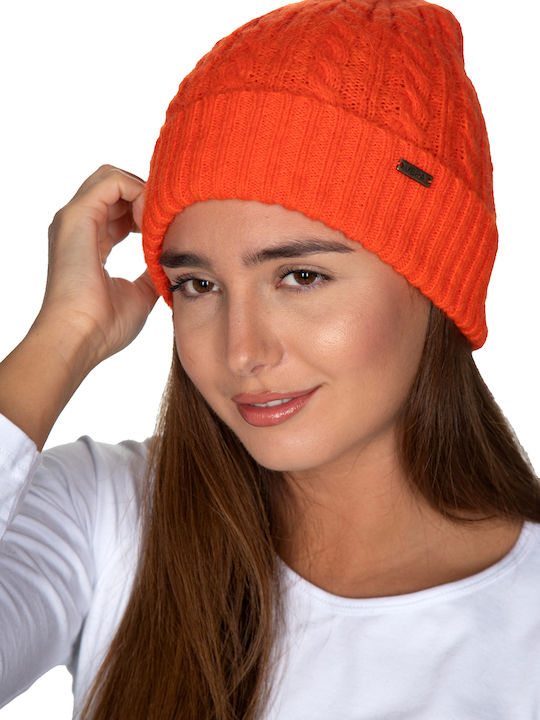 Beanie Γυναικείος Σκούφος Πλεκτός σε Πορτοκαλί χρώμα