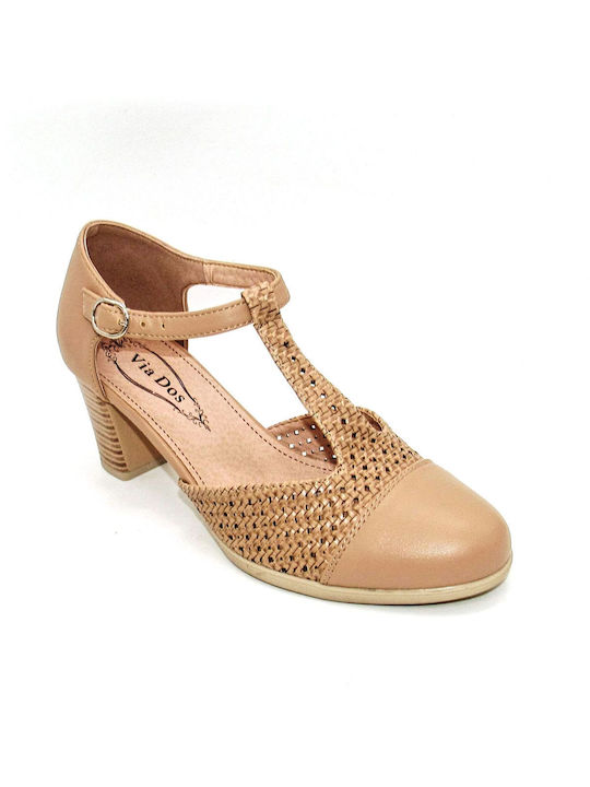 Via Dos Beige Medium Heels with Strap