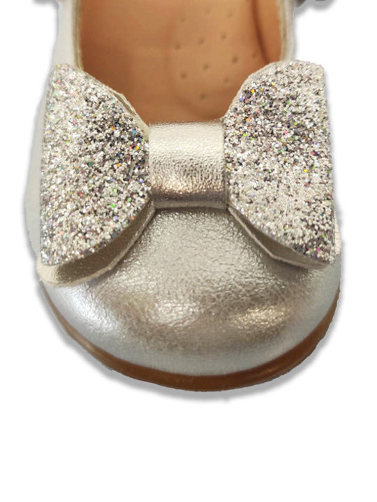 Aby Kids Anatomic Leather Ballerinas with Hoop & Loop Closure Silver