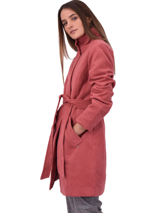 Byoung Women's Midi Coat with Buttons Pink