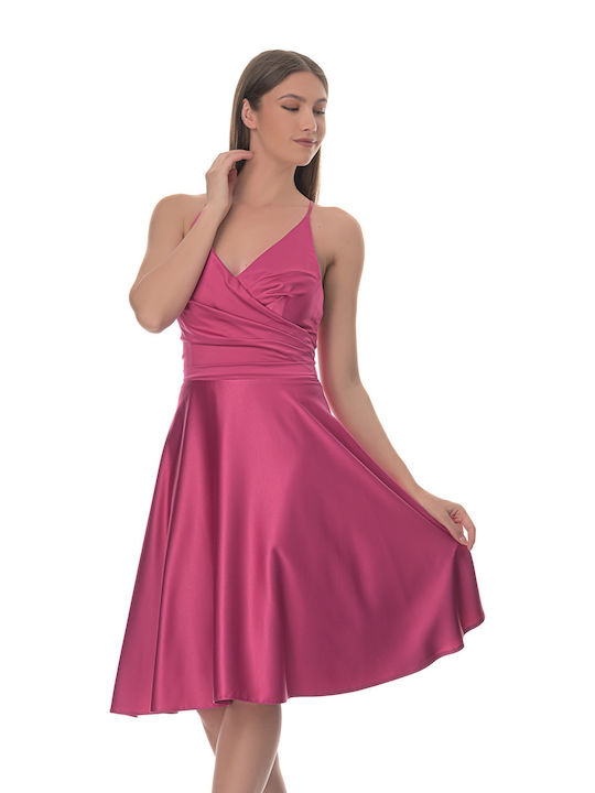 Farmaki Sommer Midi Kleid für Hochzeit / Taufe Satin Fuchsie