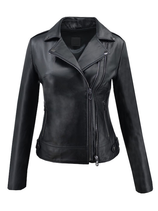 Δερμάτινα 100 Δερμάτινο Γυναικείο Biker Jacket Μαύρο