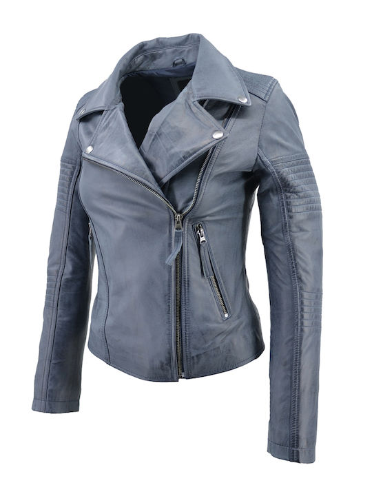 Δερμάτινα 100 Δερμάτινο Γυναικείο Biker Jacket Γκρι