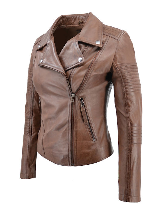 Δερμάτινο Γυναικείο Biker Jacket Ταμπά