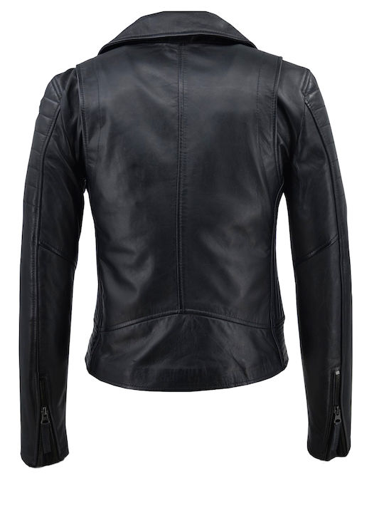 Δερμάτινο Γυναικείο Biker Jacket Μαύρο