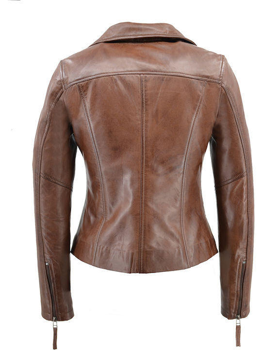 Δερμάτινο Γυναικείο Biker Jacket Ταμπά