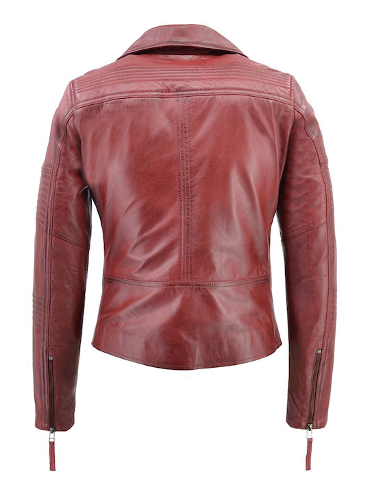 Δερμάτινο Γυναικείο Biker Jacket Κόκκινο