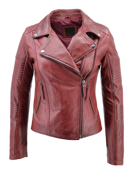 Δερμάτινο Γυναικείο Biker Jacket Κόκκινο