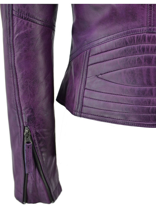 Women's Short Biker Leather Jacket for Winter Purple