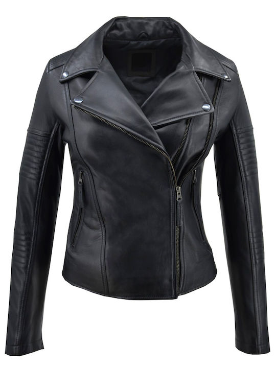 Δερμάτινο Γυναικείο Biker Jacket Μαύρο