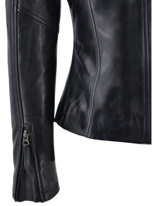 Δερμάτινο Γυναικείο Biker Jacket Μαύρο