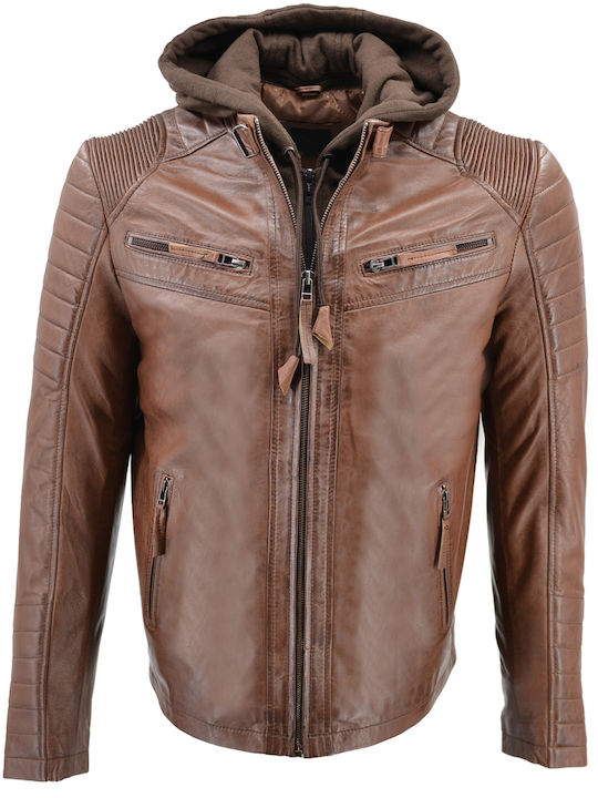 Δερμάτινα 100 Men's Leather Biker Jacket Brown