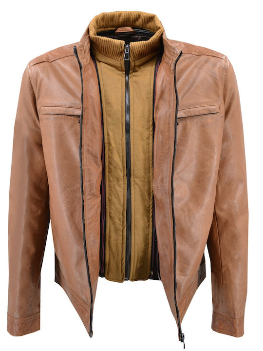 Δερμάτινα 100 Men's Leather Biker Jacket Brown