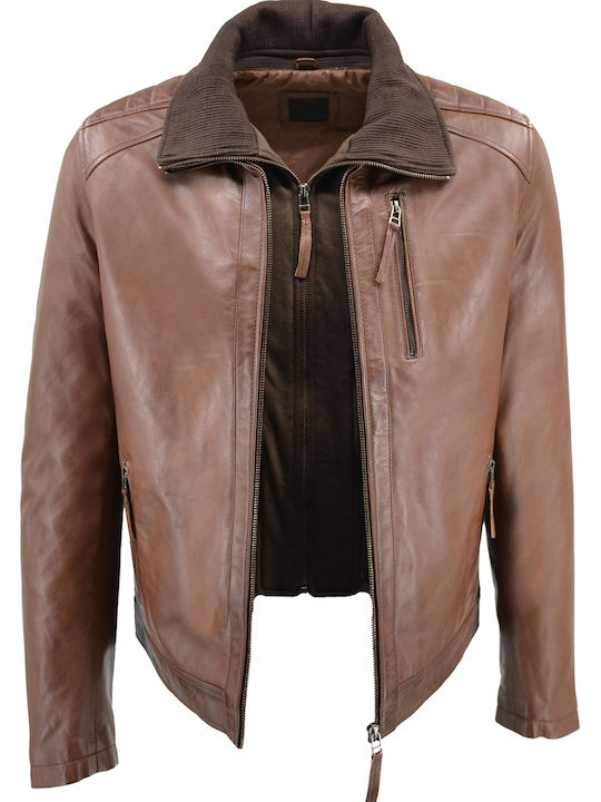 Δερμάτινα 100 Men's Leather Biker Jacket Brown