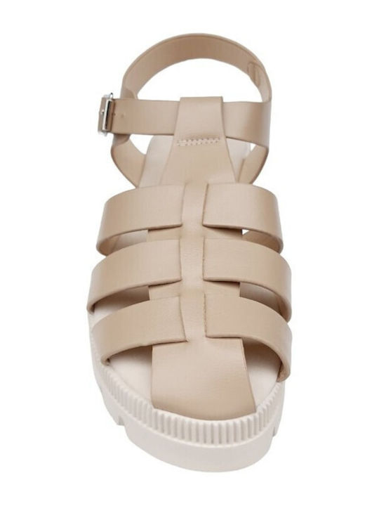 Blondie Damen Flache Sandalen in Beige Farbe