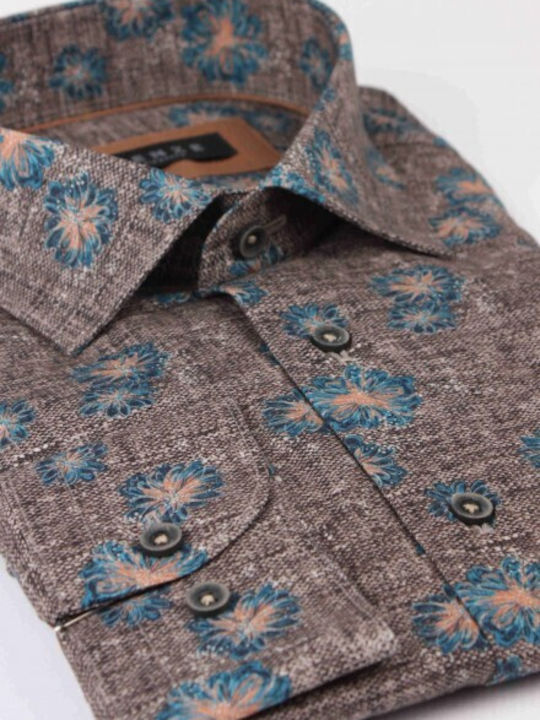 Firenze Men's Shirt Long Sleeve Floral Brown