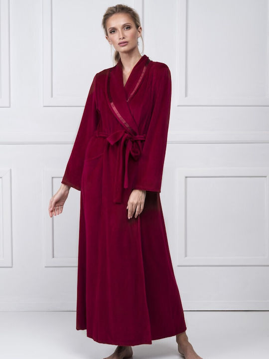 Pen-ky Winter Women's Velvet Robe Burgundy