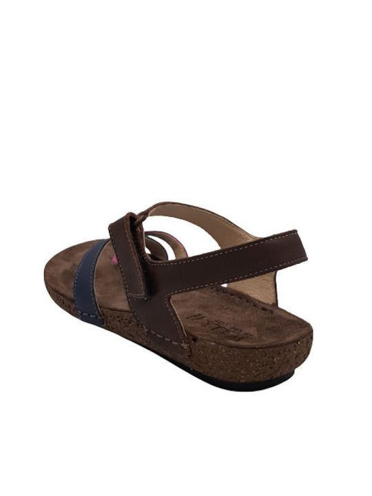 Walk In The City Leather Women's Flat Sandals Anatomic with Strap in Brown Color