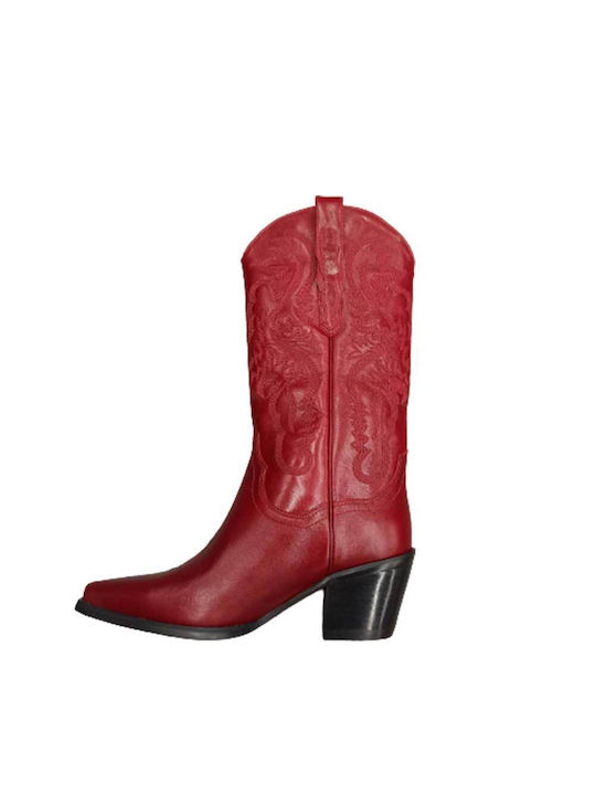 Jeffrey Campbell Δερμάτινες Γυναικείες Μπότες Cowboy με Μεσαίο Τακούνι Κόκκινες
