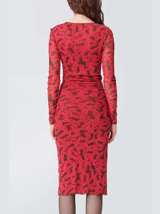 Diane Von Furstenberg Midi Dress with Slit Red