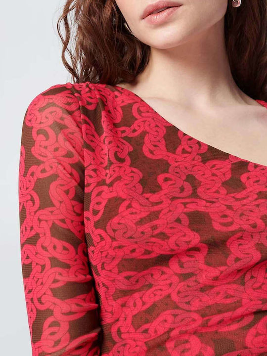 Rochie Midi Cu Deschizătură Roșie