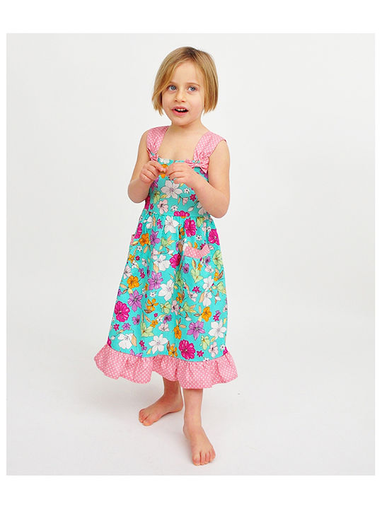 Kinderkleid Ärmellos Blumen Türkis