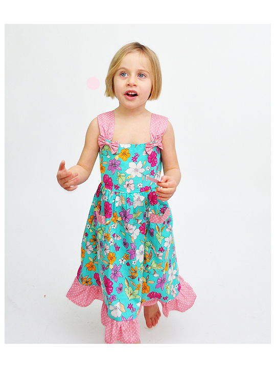 Kinderkleid Ärmellos Blumen Türkis