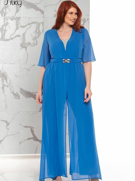 Silky Collection Damen Langärmelig Einteiler Anzug Blau