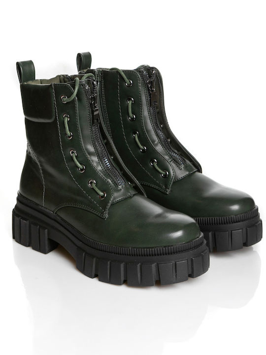 Shoe Art Women's Combat Boots Green