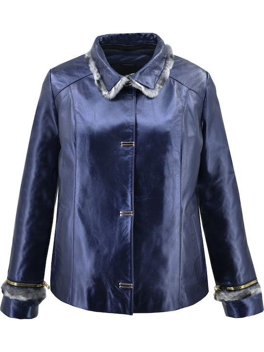 Dermatina 100 Damen Leder Blazer Blau