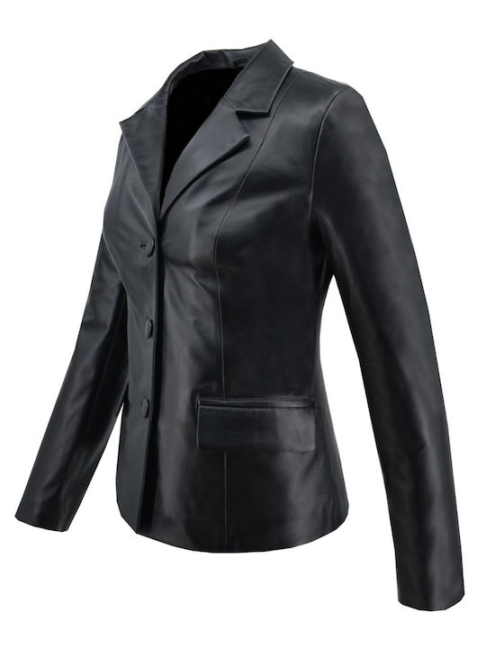 Δερμάτινα 100 Women's Leather Waisted Blazer Black