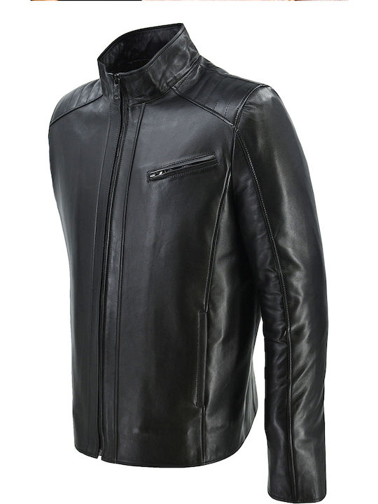 Δερμάτινα 100 Men's Winter Leather Biker Jacket Black