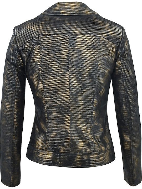 Piele Jachetă de femei Biker Jacket Auriu