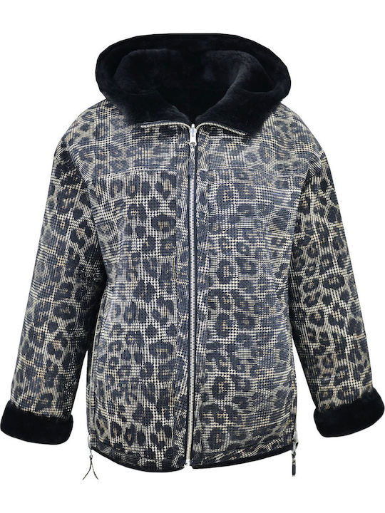 Women's Short Lifestyle Jacket Double Sided for Winter with Hood Black