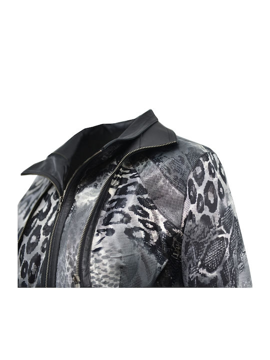 Women's Short Lifestyle Leather Jacket for Spring or Autumn Black