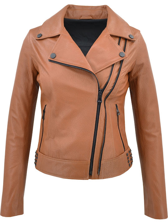 Δερμάτινα 100 Δερμάτινο Γυναικείο Biker Jacket Ταμπά