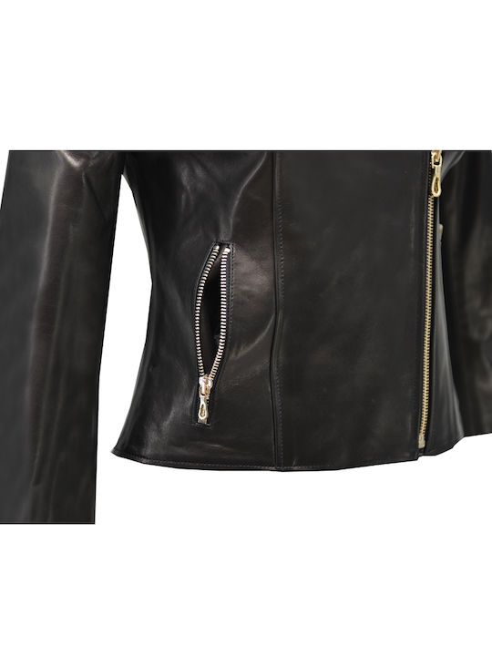 Δερμάτινο Γυναικείο Biker Jacket Μαύρο