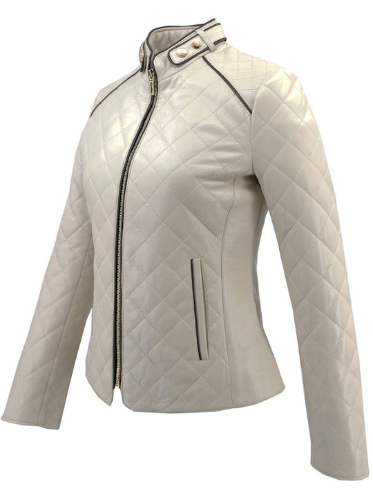 Dermatina 100 Women's Short Lifestyle Leather Jacket for Winter Beige