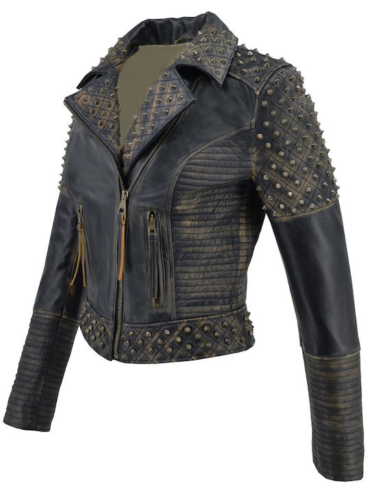 Δερμάτινα 100 Δερμάτινο Γυναικείο Biker Jacket Μαύρο