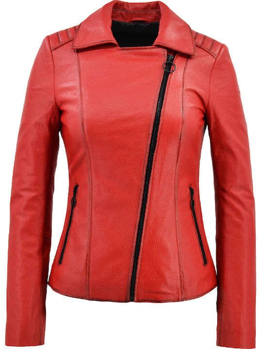 Piele Jachetă de femei Biker Jacket Roșu