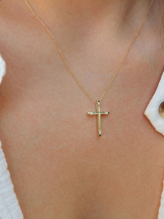 Polytimo Women's Gold Cross 14K with Chain